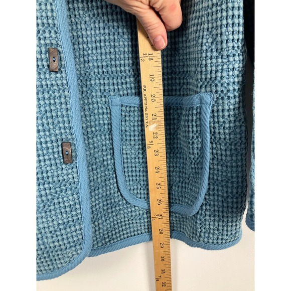 Signals Waffle Knit Collarless Button Front Jacket Blue Size Medium - Picture 10 of 11